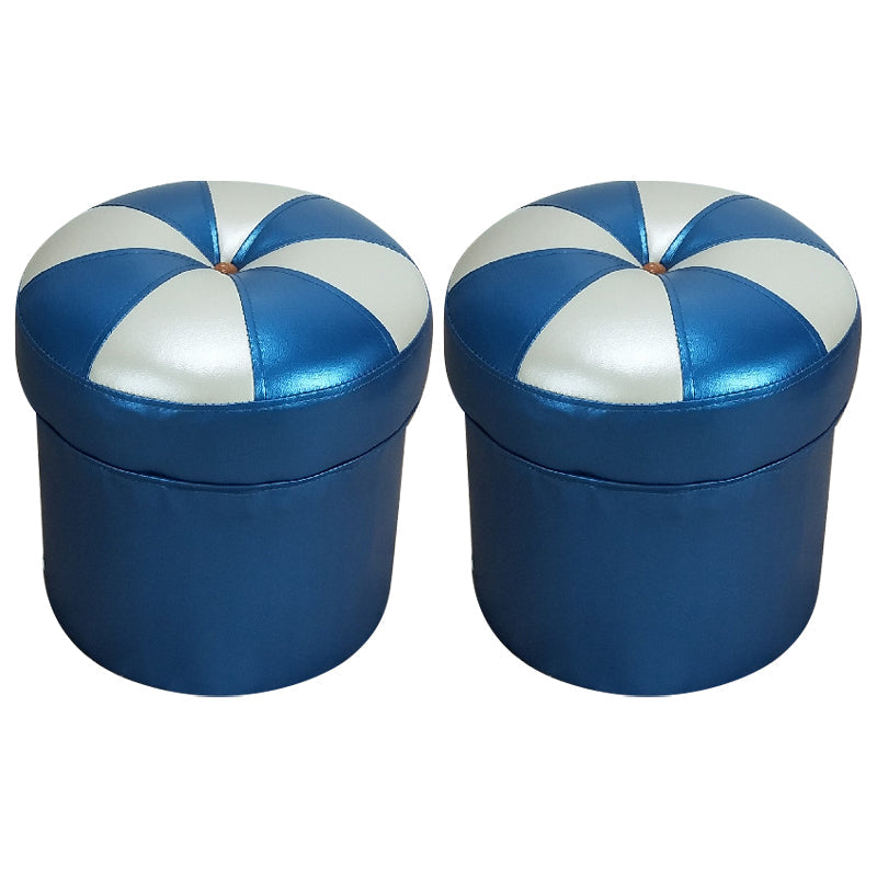 Minimalist Round Ottoman Contrast Panel Faux Leather Indoor Round Chair Ottoman Blue 2 Piece Set Clearhalo 'furn' 'furn_ottomans_poufs' 'Furniture' 'Living Room Furniture' 'Ottomans & Poufs' 'ottomans_poufs' 5852384