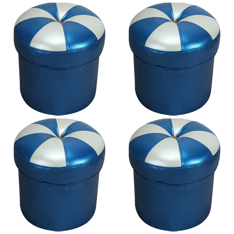 Minimalist Round Ottoman Contrast Panel Faux Leather Indoor Round Chair Ottoman Blue 4 Piece Set Clearhalo 'furn' 'furn_ottomans_poufs' 'Furniture' 'Living Room Furniture' 'Ottomans & Poufs' 'ottomans_poufs' 5852386