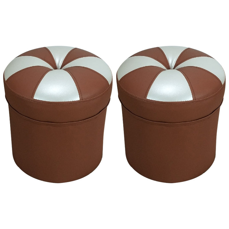 Minimalist Round Ottoman Contrast Panel Faux Leather Indoor Round Chair Ottoman Coffee 2 Piece Set Clearhalo 'furn' 'furn_ottomans_poufs' 'Furniture' 'Living Room Furniture' 'Ottomans & Poufs' 'ottomans_poufs' 5852389