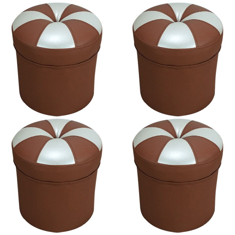 Minimalist Round Ottoman Contrast Panel Faux Leather Indoor Round Chair Ottoman Coffee 4 Piece Set Clearhalo 'furn' 'furn_ottomans_poufs' 'Furniture' 'Living Room Furniture' 'Ottomans & Poufs' 'ottomans_poufs' 5852391