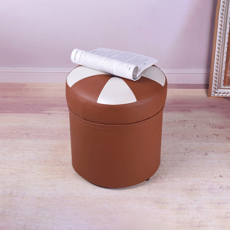 Minimalist Round Ottoman Contrast Panel Faux Leather Indoor Round Chair Ottoman Clearhalo 'furn' 'furn_ottomans_poufs' 'Furniture' 'Living Room Furniture' 'Ottomans & Poufs' 'ottomans_poufs' 5852392