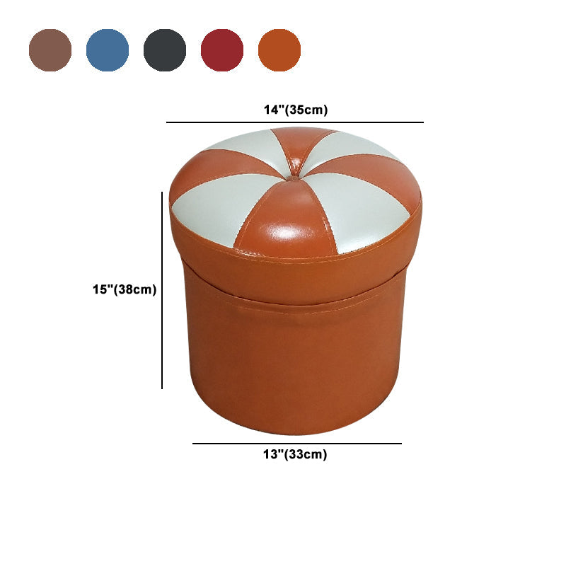 Minimalist Round Ottoman Contrast Panel Faux Leather Indoor Round Chair Ottoman Clearhalo 'furn' 'furn_ottomans_poufs' 'Furniture' 'Living Room Furniture' 'Ottomans & Poufs' 'ottomans_poufs' 5852396