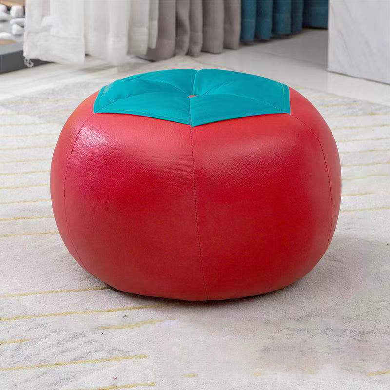 Water Resistant Standard Round Modern Red Leather Pouf for Living Room Red 1 Piece Clearhalo 'furn' 'furn_ottomans_poufs' 'Furniture' 'Living Room Furniture' 'Ottomans & Poufs' 'ottomans_poufs' 5852437
