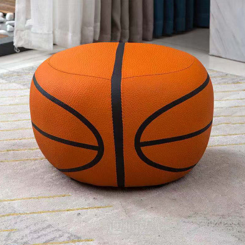 Water Resistant Standard Round Modern Red Leather Pouf for Living Room Orange 1 Piece Clearhalo 'furn' 'furn_ottomans_poufs' 'Furniture' 'Living Room Furniture' 'Ottomans & Poufs' 'ottomans_poufs' 5852459