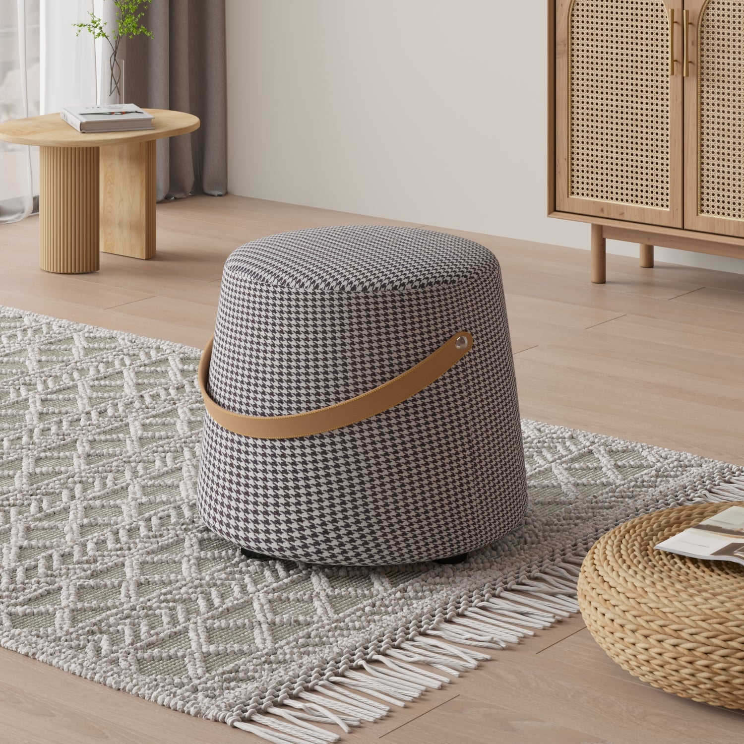 Stylish Round Ottoman Pure Color Faux Leather Water Resistant Standard Ottoman Grey 1 Piece Clearhalo 'furn' 'furn_ottomans_poufs' 'Furniture' 'Living Room Furniture' 'Ottomans & Poufs' 'ottomans_poufs' 5852541