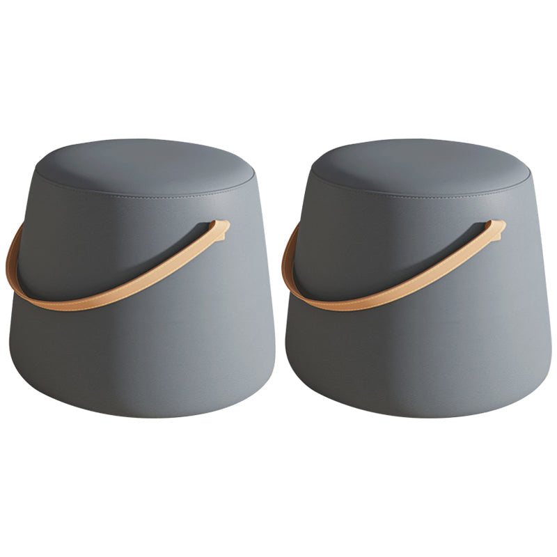 Stylish Round Ottoman Pure Color Faux Leather Water Resistant Standard Ottoman Dark Gray 2 Piece Set Clearhalo 'furn' 'furn_ottomans_poufs' 'Furniture' 'Living Room Furniture' 'Ottomans & Poufs' 'ottomans_poufs' 5852548