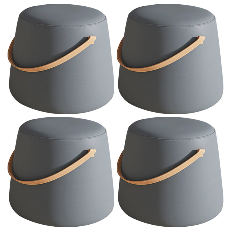 Stylish Round Ottoman Pure Color Faux Leather Water Resistant Standard Ottoman Dark Gray 4 Piece Set Clearhalo 'furn' 'furn_ottomans_poufs' 'Furniture' 'Living Room Furniture' 'Ottomans & Poufs' 'ottomans_poufs' 5852550