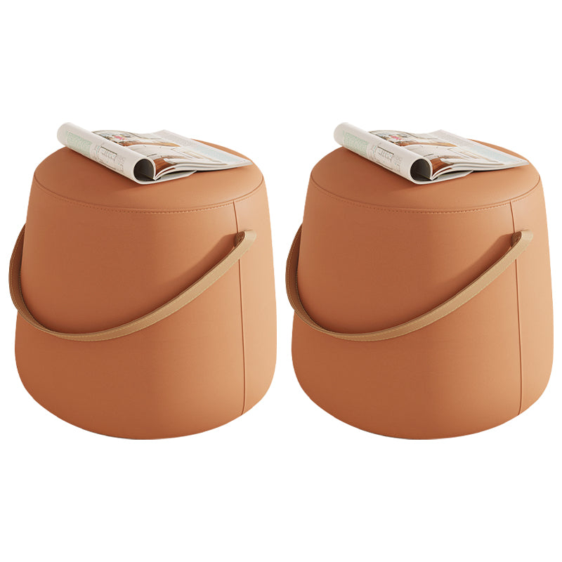 Stylish Round Ottoman Pure Color Faux Leather Water Resistant Standard Ottoman Orange 2 Piece Set Clearhalo 'furn' 'furn_ottomans_poufs' 'Furniture' 'Living Room Furniture' 'Ottomans & Poufs' 'ottomans_poufs' 5852554