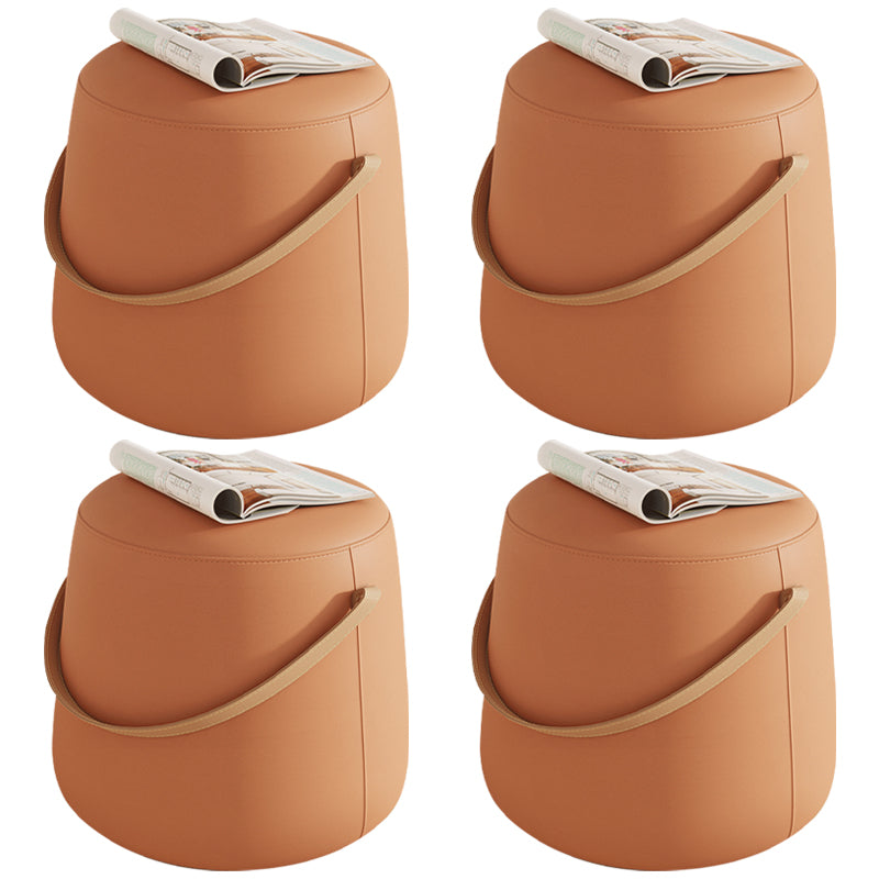 Stylish Round Ottoman Pure Color Faux Leather Water Resistant Standard Ottoman Orange 4 Piece Set Clearhalo 'furn' 'furn_ottomans_poufs' 'Furniture' 'Living Room Furniture' 'Ottomans & Poufs' 'ottomans_poufs' 5852557