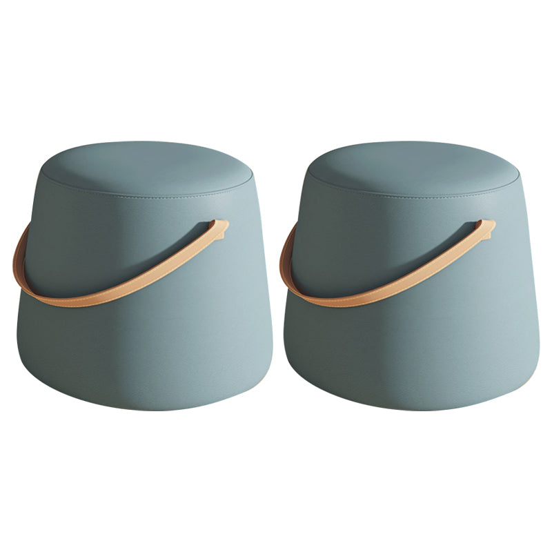 Stylish Round Ottoman Pure Color Faux Leather Water Resistant Standard Ottoman Blue 2 Piece Set Clearhalo 'furn' 'furn_ottomans_poufs' 'Furniture' 'Living Room Furniture' 'Ottomans & Poufs' 'ottomans_poufs' 5852559
