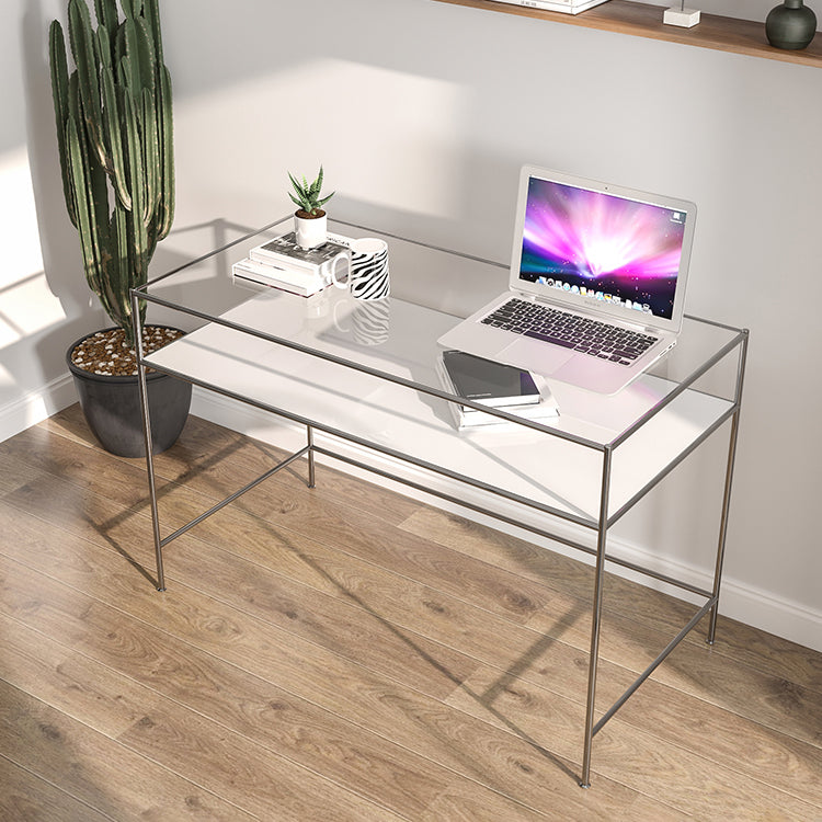 Modern Tempered Glass Desk Living Room Study Writing Desk, 47.2''L x 23.6''W Clearhalo 'furn' 'furn_office_desk' 'Furniture' 'Office Desks' 'Office Furniture' 'office_desk' 5856048