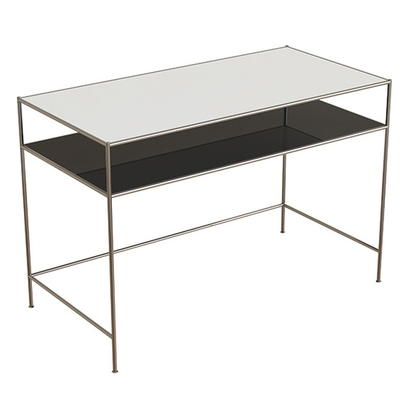 Modern Tempered Glass Desk Living Room Study Writing Desk, 47.2''L x 23.6''W White Black Clearhalo 'furn' 'furn_office_desk' 'Furniture' 'Office Desks' 'Office Furniture' 'office_desk' 5856054