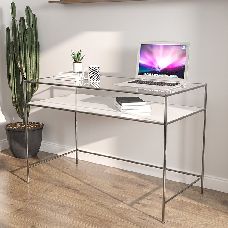 Modern Tempered Glass Desk Living Room Study Writing Desk, 47.2''L x 23.6''W Clearhalo 'furn' 'furn_office_desk' 'Furniture' 'Office Desks' 'Office Furniture' 'office_desk' 5856055
