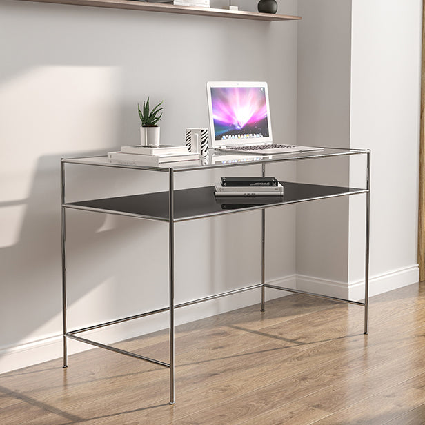 Modern Tempered Glass Desk Living Room Study Writing Desk, 47.2''L x 23.6''W Clearhalo 'furn' 'furn_office_desk' 'Furniture' 'Office Desks' 'Office Furniture' 'office_desk' 5856056