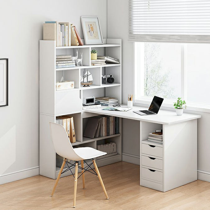 28.15-Inch Modern & Contemporary L-Shape Wooden Desk Bedroom with Bookshelf Writing Desk White Clearhalo 'furn' 'furn_office_desk' 'Furniture' 'Office Desks' 'Office Furniture' 'office_desk' 5856208