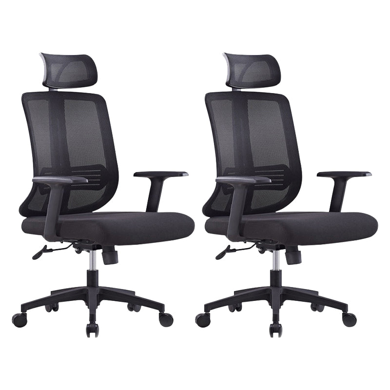 Contemporary Mesh Office Desk Chair High Back Black Office Chair with Arms Headrest 2 Piece Set Clearhalo 'furn' 'furn_office_chair' 'Furniture' 'Office Chairs' 'Office Furniture' 'office_chair' 5856267