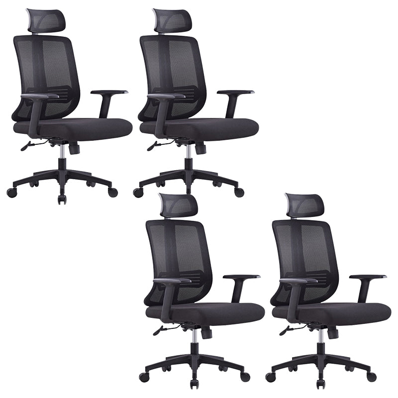 Contemporary Mesh Office Desk Chair High Back Black Office Chair with Arms Headrest 4 Piece Set Clearhalo 'furn' 'furn_office_chair' 'Furniture' 'Office Chairs' 'Office Furniture' 'office_chair' 5856268