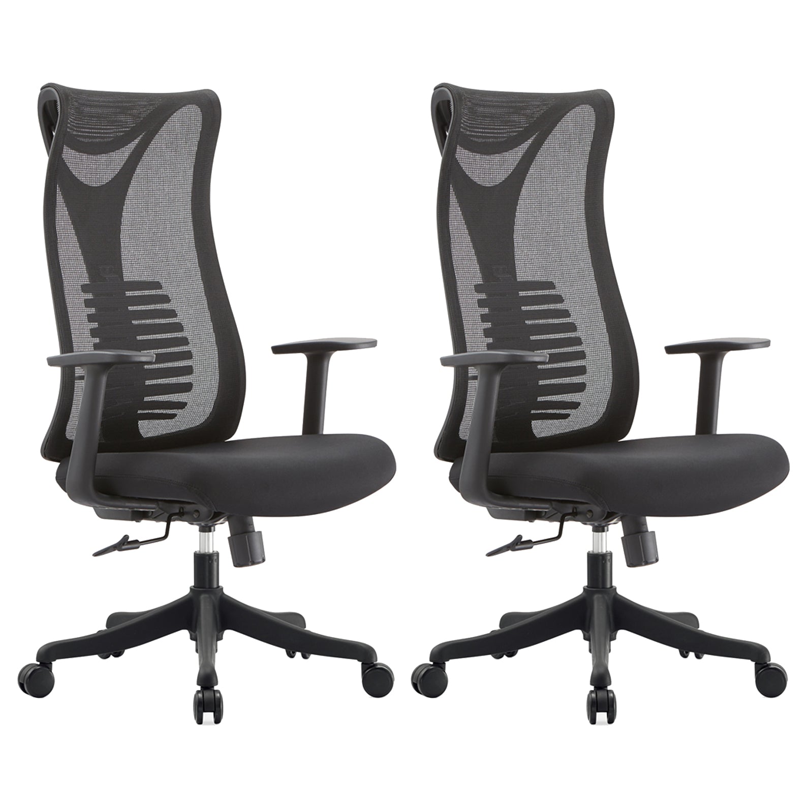 Contemporary Mesh Office Desk Chair High Back Black Office Chair with Arms Without Headrest 2 Piece Set Clearhalo 'furn' 'furn_office_chair' 'Furniture' 'Office Chairs' 'Office Furniture' 'office_chair' 5856276