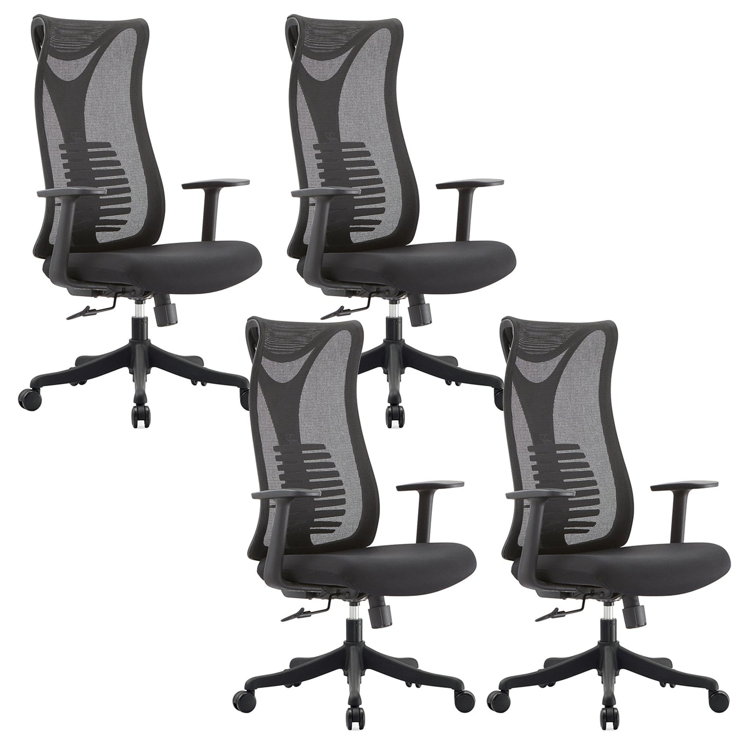 Contemporary Mesh Office Desk Chair High Back Black Office Chair with Arms Without Headrest 4 Piece Set Clearhalo 'furn' 'furn_office_chair' 'Furniture' 'Office Chairs' 'Office Furniture' 'office_chair' 5856278