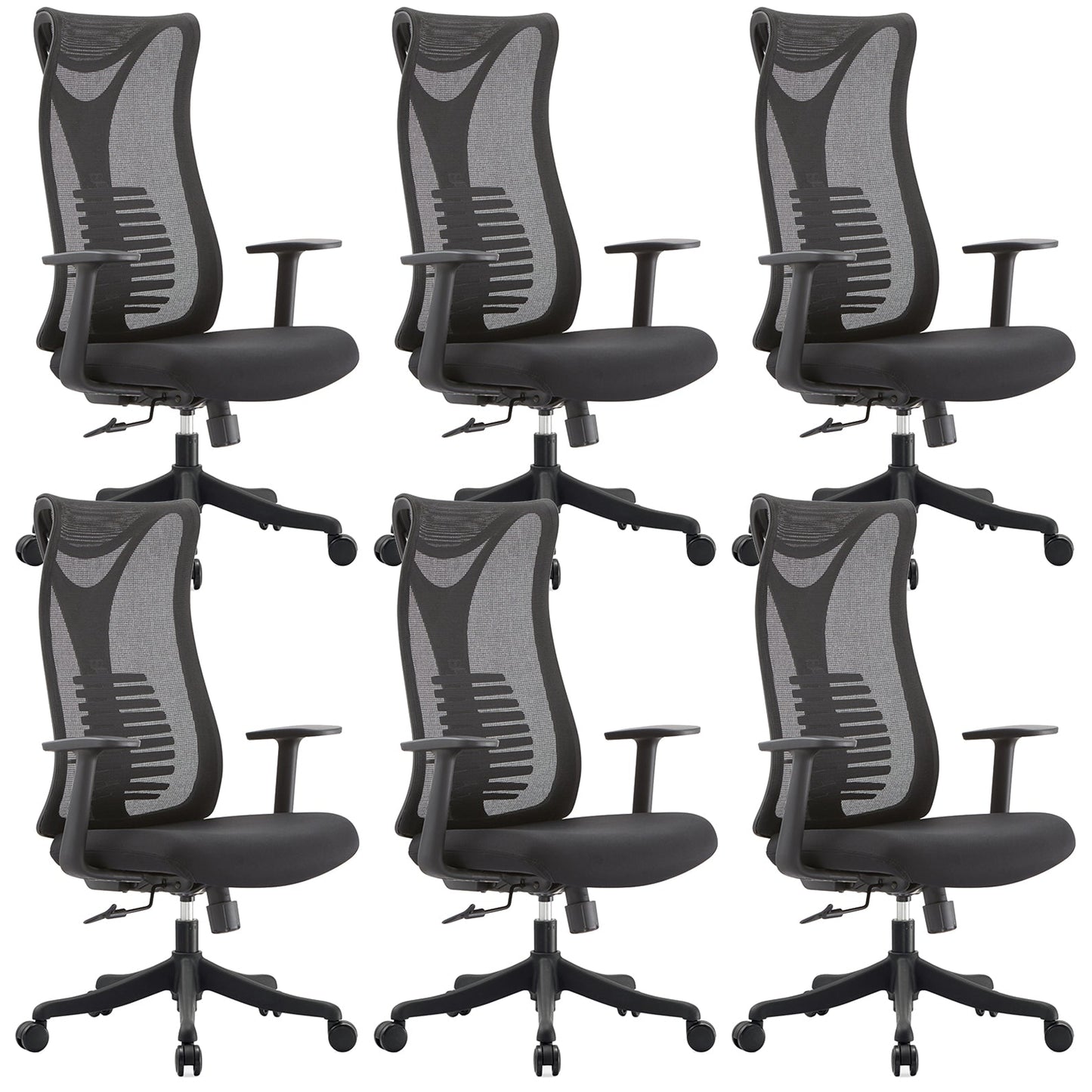 Contemporary Mesh Office Desk Chair High Back Black Office Chair with Arms Without Headrest 6 Piece Set Clearhalo 'furn' 'furn_office_chair' 'Furniture' 'Office Chairs' 'Office Furniture' 'office_chair' 5856281