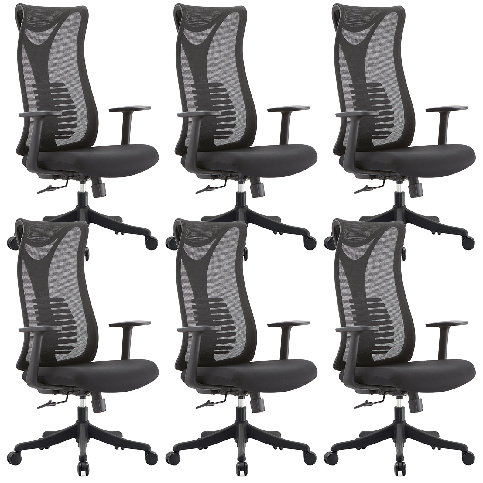 Contemporary Mesh Office Desk Chair High Back Black Office Chair with Arms Without Headrest 6 Piece Set Clearhalo 'furn' 'furn_office_chair' 'Furniture' 'Office Chairs' 'Office Furniture' 'office_chair' 5856281