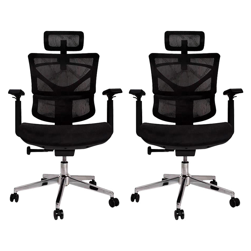 Contemporary Arm Chair Adjustable Seat Height Office Chair Pillow Included Black 2 Piece Set Without Footrest Clearhalo 'furn' 'furn_office_chair' 'Furniture' 'Office Chairs' 'Office Furniture' 'office_chair' 5856545