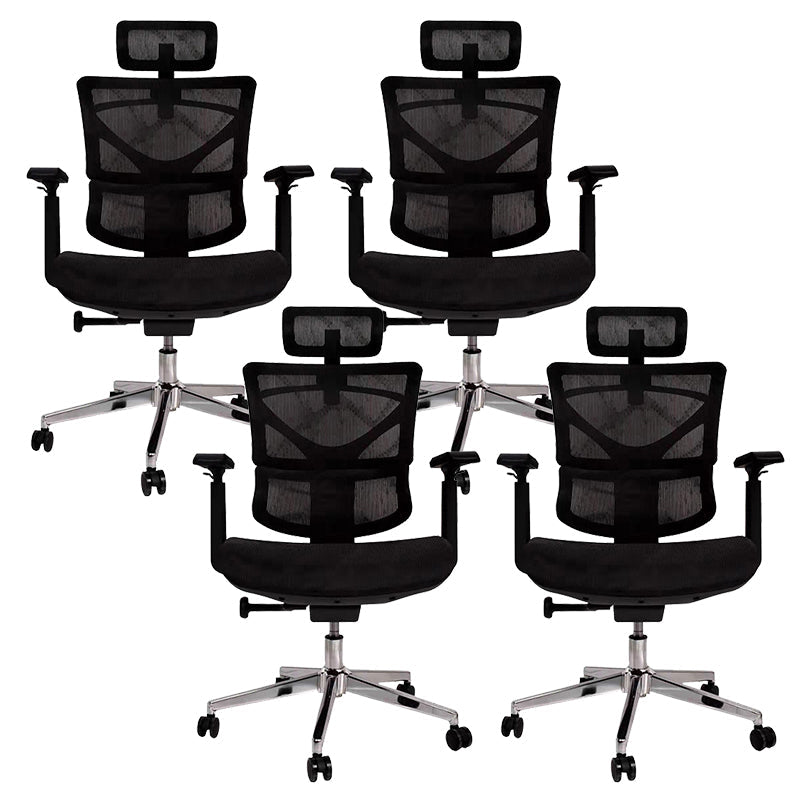 Contemporary Arm Chair Adjustable Seat Height Office Chair Pillow Included Black 4 Piece Set Without Footrest Clearhalo 'furn' 'furn_office_chair' 'Furniture' 'Office Chairs' 'Office Furniture' 'office_chair' 5856548