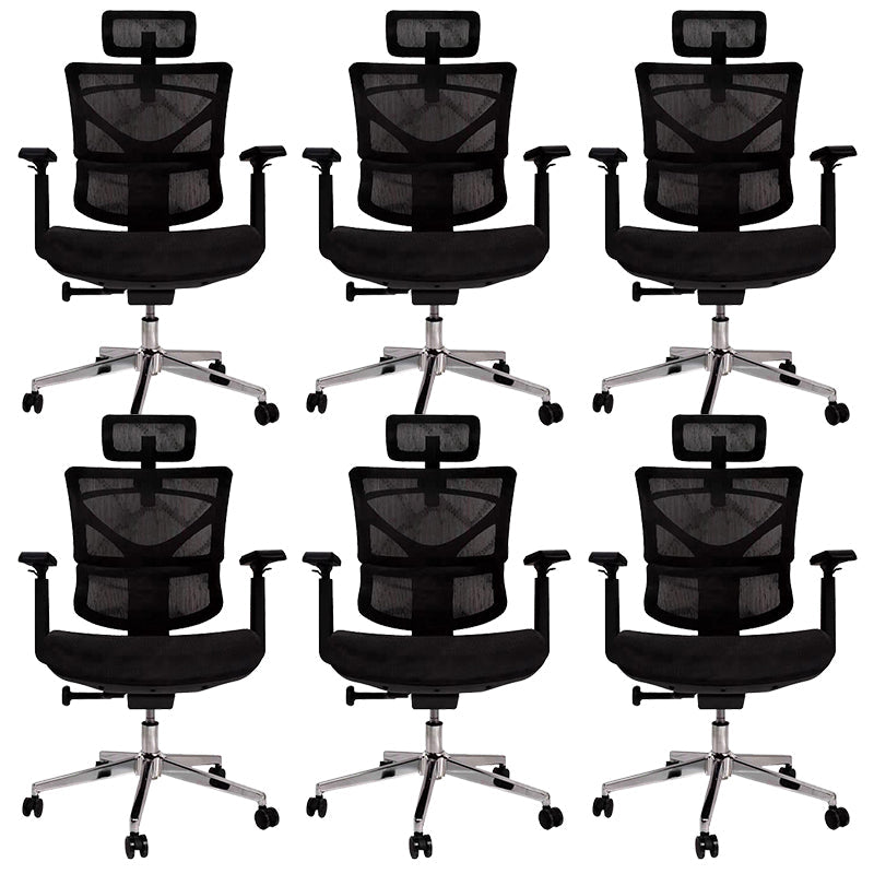 Contemporary Arm Chair Adjustable Seat Height Office Chair Pillow Included Black 6 Piece Set Without Footrest Clearhalo 'furn' 'furn_office_chair' 'Furniture' 'Office Chairs' 'Office Furniture' 'office_chair' 5856550