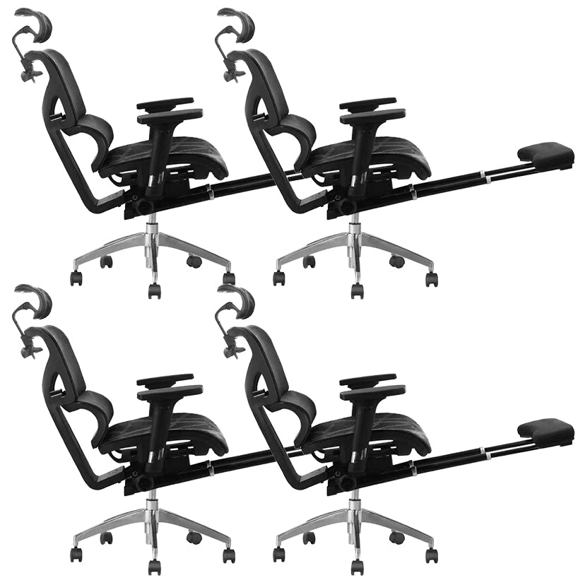 Contemporary Arm Chair Adjustable Seat Height Office Chair Pillow Included Black 4 Piece Set With Footrest Clearhalo 'furn' 'furn_office_chair' 'Furniture' 'Office Chairs' 'Office Furniture' 'office_chair' 5856557
