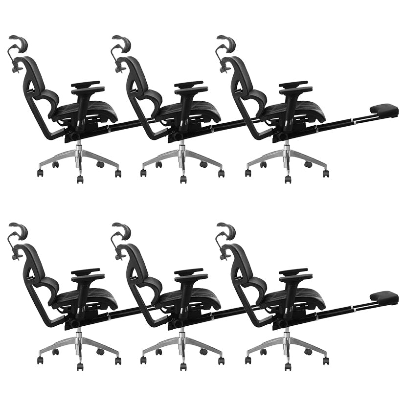 Contemporary Arm Chair Adjustable Seat Height Office Chair Pillow Included Black 6 Piece Set With Footrest Clearhalo 'furn' 'furn_office_chair' 'Furniture' 'Office Chairs' 'Office Furniture' 'office_chair' 5856560
