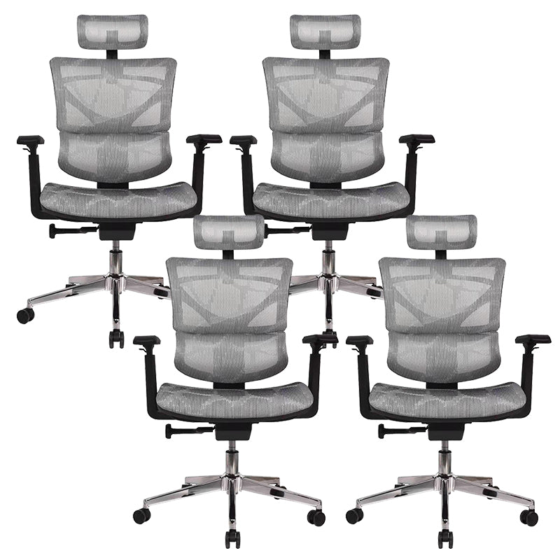Contemporary Arm Chair Adjustable Seat Height Office Chair Pillow Included Silver 4 Piece Set Without Footrest Clearhalo 'furn' 'furn_office_chair' 'Furniture' 'Office Chairs' 'Office Furniture' 'office_chair' 5856565