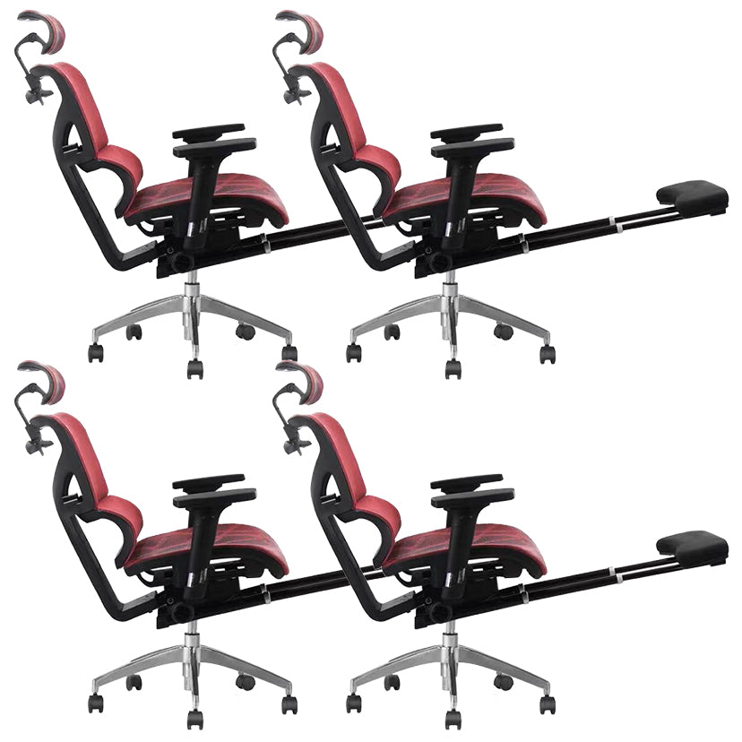 Contemporary Arm Chair Adjustable Seat Height Office Chair Pillow Included Red 4 Piece Set With Footrest Clearhalo 'furn' 'furn_office_chair' 'Furniture' 'Office Chairs' 'Office Furniture' 'office_chair' 5856578