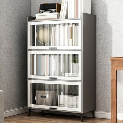 Wooden Engineered Wood Bookcase with Doors Closed Back Bookshelf Doors Included 23.6"L x 13.4"W x 50.8"H Grey