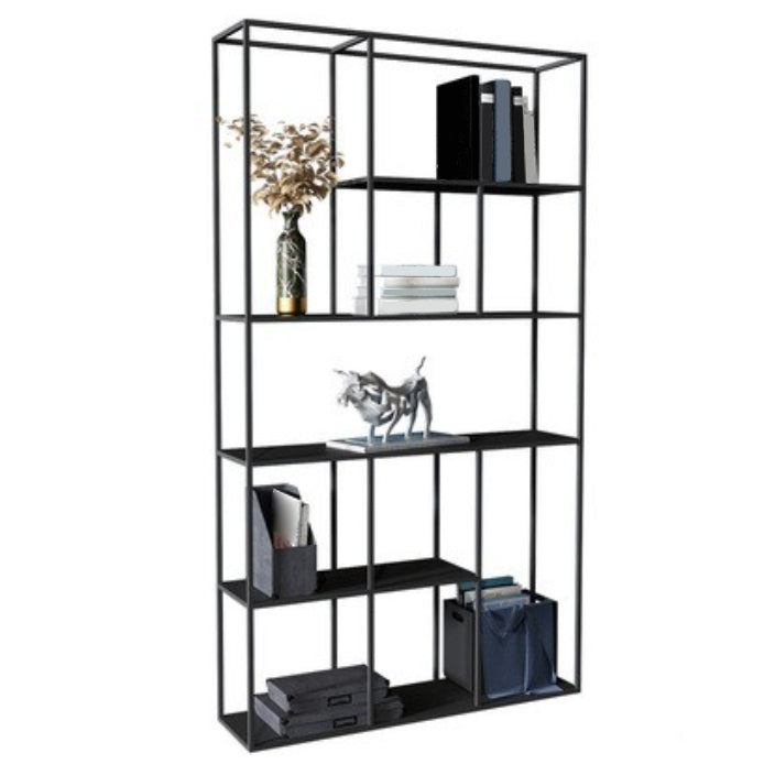 Metal Open Book Shelf Contemporary Home Shelf Bookcase with Shelves 39"L x 10"W x 71"H Matte Black Clearhalo 'Bookcases' 'furn' 'furn_bookcases' 'Furniture' 'Office Furniture' 5857143