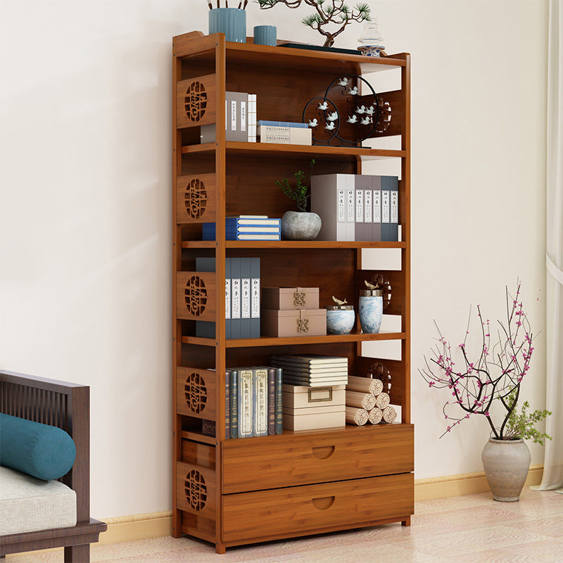 Modern Bamboo Closed Back Shelf Bookcase Floor Brown Book Shelf for Study Room