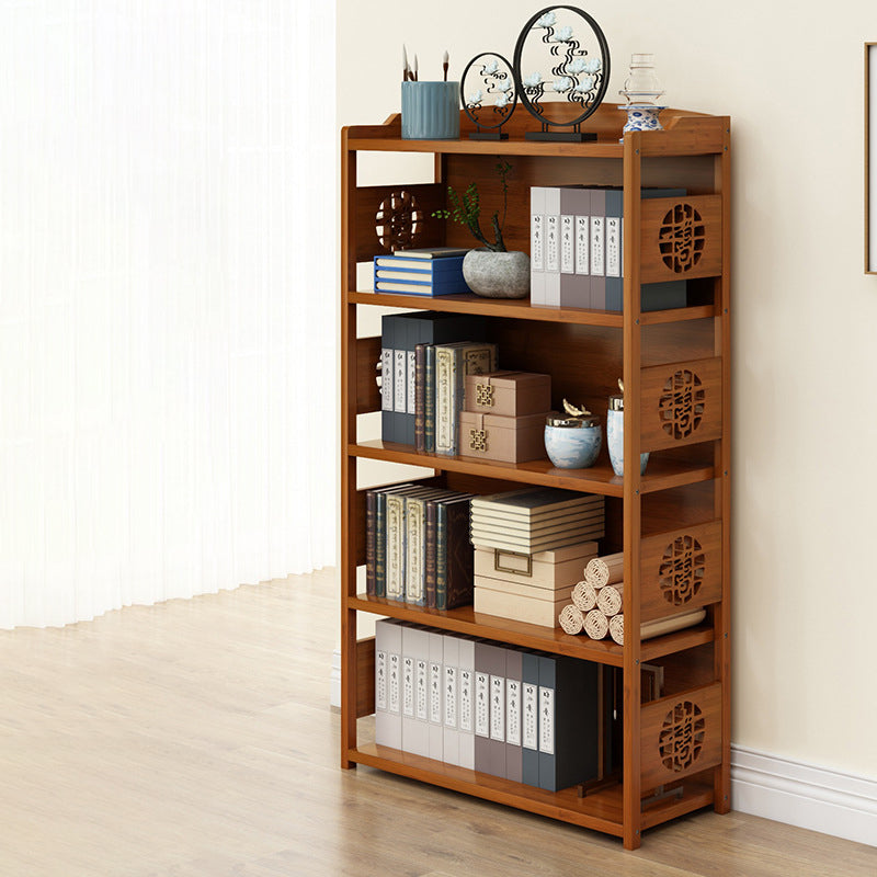 Modern Bamboo Closed Back Shelf Bookcase Floor Brown Book Shelf for Study Room
