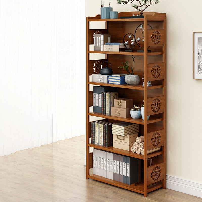 Modern Bamboo Closed Back Shelf Bookcase Floor Brown Book Shelf for Study Room