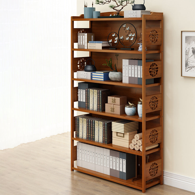Modern Bamboo Closed Back Shelf Bookcase Floor Brown Book Shelf for Study Room