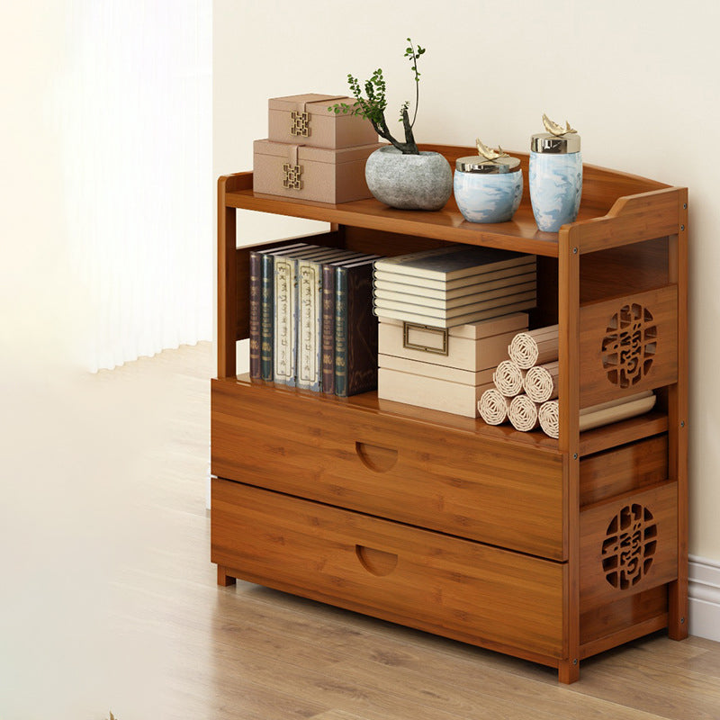 Modern Bamboo Closed Back Shelf Bookcase Floor Brown Book Shelf for Study Room