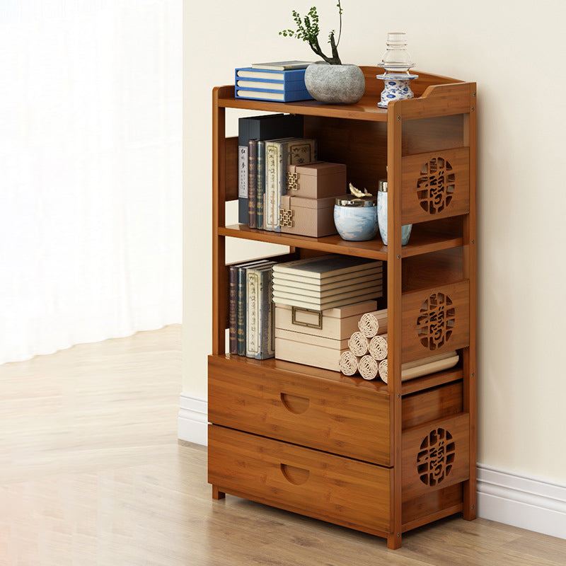 Modern Bamboo Closed Back Shelf Bookcase Floor Brown Book Shelf for Study Room
