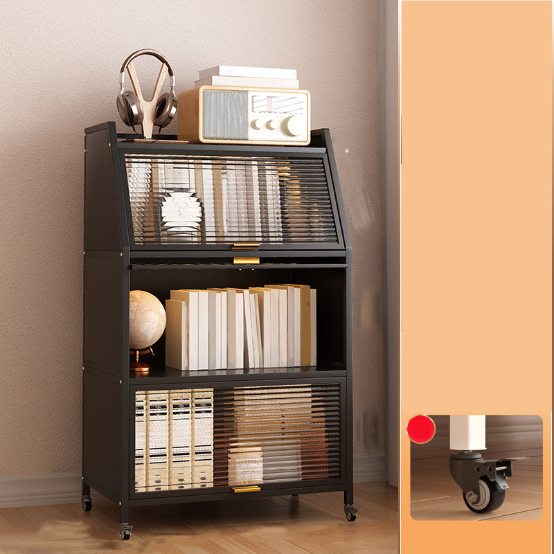 Contemporary Steel Shelf Bookcase with Doors Standard Bookshelf