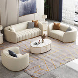 Genuine Leather Sofa Contemporary Simple Sloped Arm Sofa in Beige