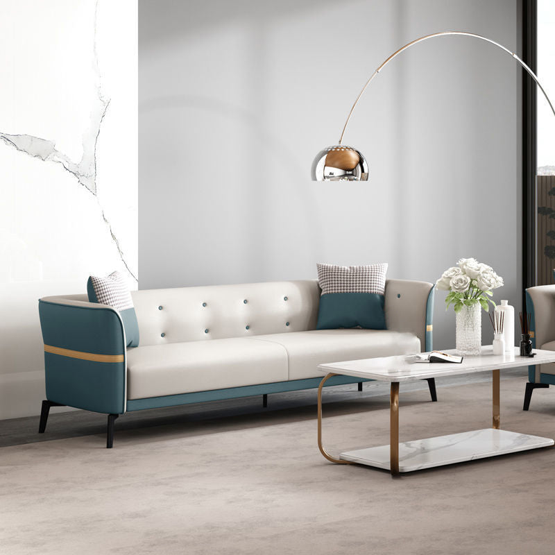 Getufte wijd uitlopende arm bank hedendaagse faux lederen vlekbestendige bank