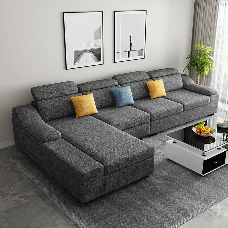 Linen 4-Seater Sectional Sofa with Sloped Arms for Living Room Light Gray Left Clearhalo 'furn' 'furn_sectionals' 'Furniture' 'Living Room Furniture' 'Sectionals' 5859556