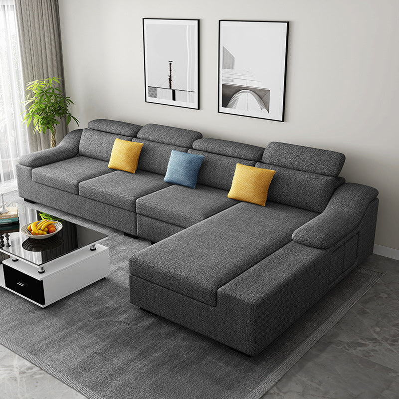 Linen 4-Seater Sectional Sofa with Sloped Arms for Living Room Light Gray Right Clearhalo 'furn' 'furn_sectionals' 'Furniture' 'Living Room Furniture' 'Sectionals' 5859558