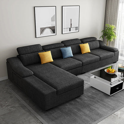 Linen 4-Seater Sectional Sofa with Sloped Arms for Living Room Dark Gray Left Clearhalo 'furn' 'furn_sectionals' 'Furniture' 'Living Room Furniture' 'Sectionals' 5859560