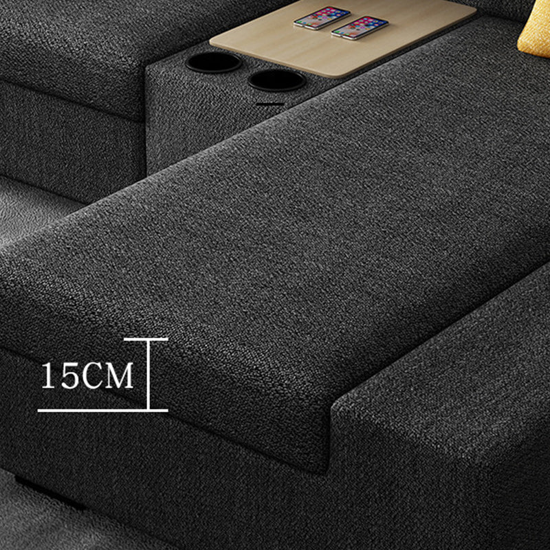 Linen 4-Seater Sectional Sofa with Sloped Arms for Living Room Clearhalo 'furn' 'furn_sectionals' 'Furniture' 'Living Room Furniture' 'Sectionals' 5859565