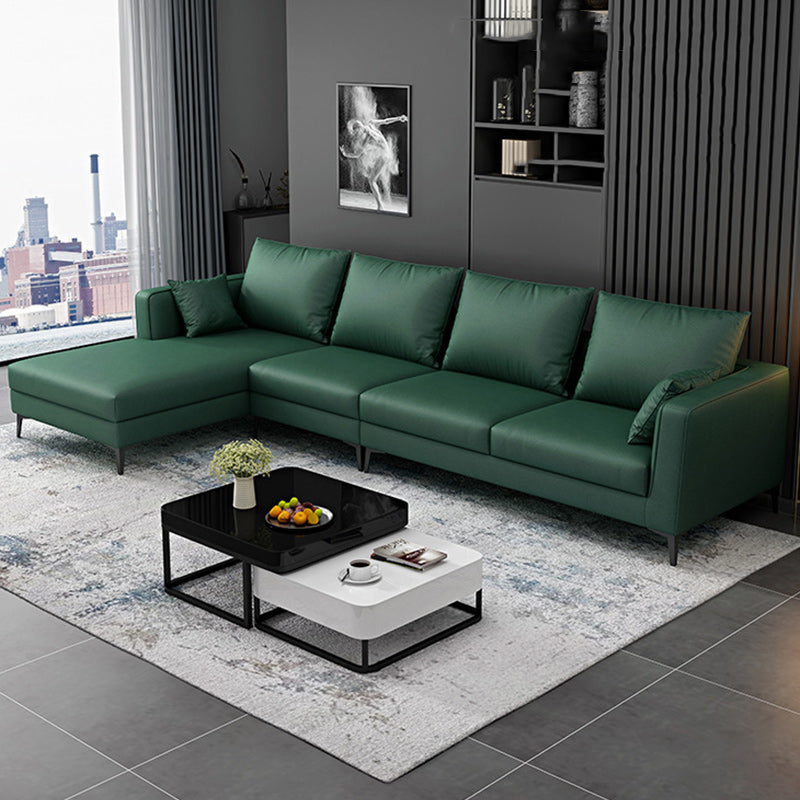 Square Arm Sectionals,137.8" L, Pillowed Back Faux Leather Cushions Sectional in Green