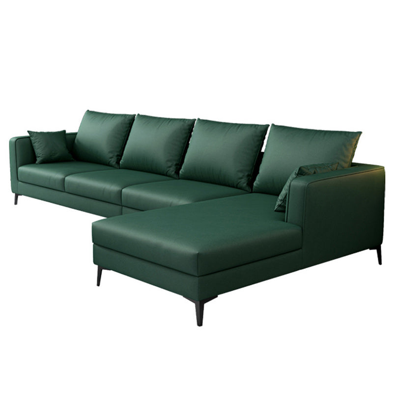 Square Arm Sectionals,137.8" L, Pillowed Back Faux Leather Cushions Sectional in Green