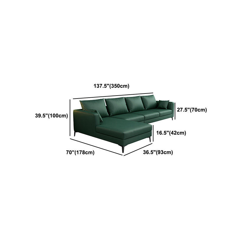 Square Arm Sectionals,137.8" L, Pillowed Back Faux Leather Cushions Sectional in Green